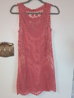 Embroidered Coral Sleeveless Sheath Dress